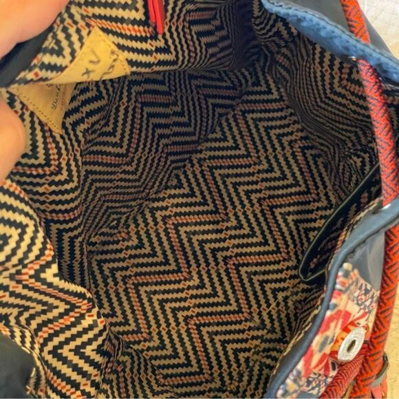 Spartina 449 Armada Drawstring Backpack Herringbone Blue Coral Tassles - Picture 7 of 13